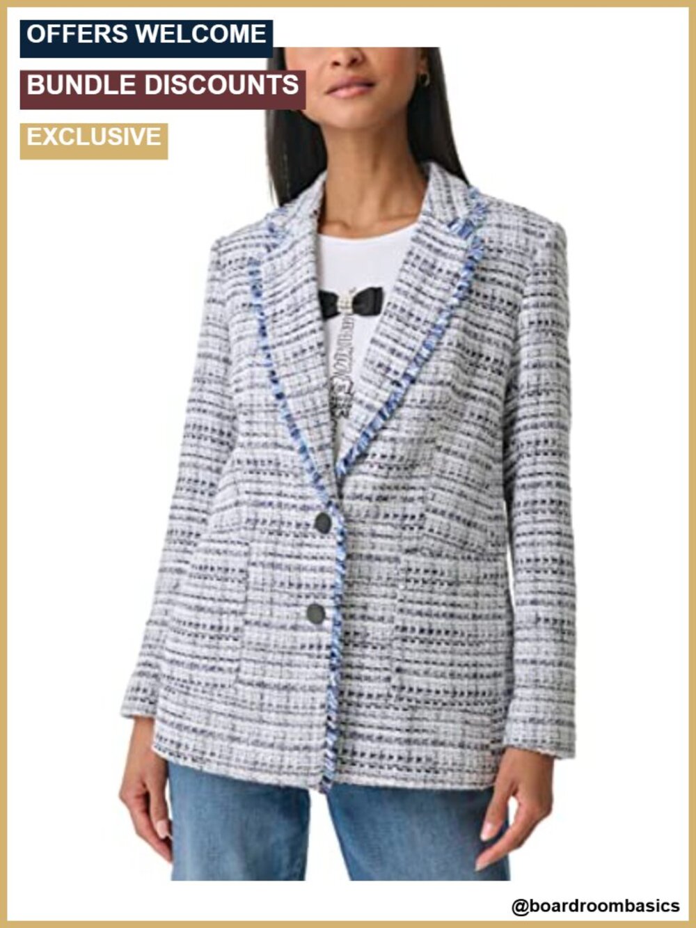 Cropped Tweed Button Jacket Long Sleeve Women's Blazer